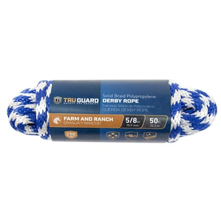 Mibro Group 0.62 in. x 50 ft. Tru-Guard Blue Smooth Braided Polypropylene Derby Rope 231834
